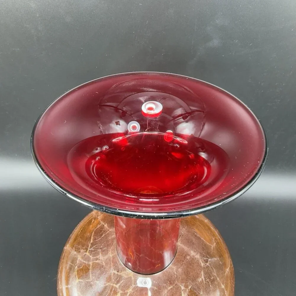 2003 K Piper Hand Blown Studio Art Glass‎ Vase Vessel Marbling Pattern Hand Made